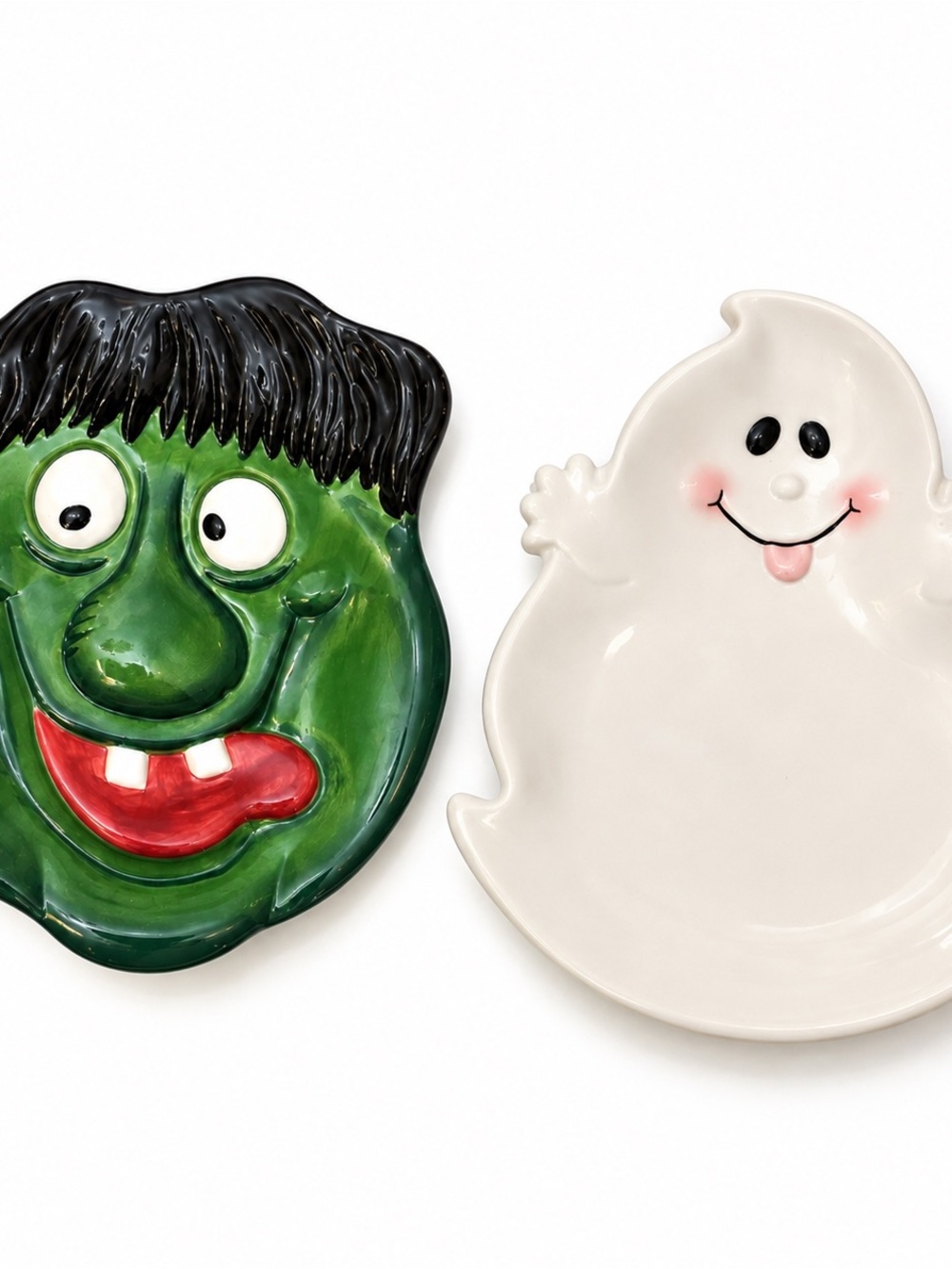 Halloween Ghost & Frankenstein Ceramic Decor / Spoon Rest / Dish Set